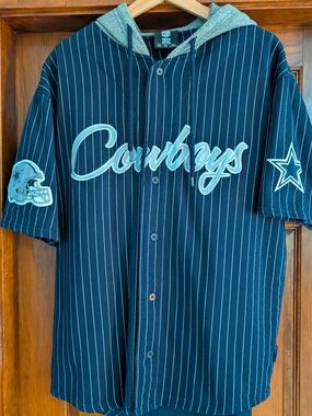 NFL Dallas Cowboys Pinstripe Hooded Button-Up Jersey - Navy & White